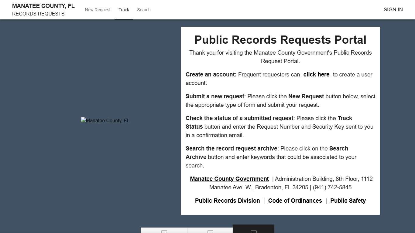 Manatee County, FL Records Requests - Track request