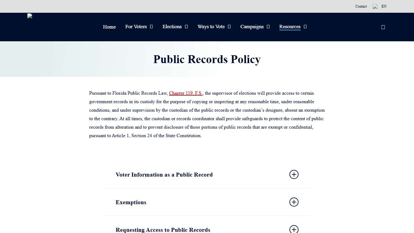 Public Records Policy - Vote Manatee